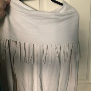 Long sleeve off the shoulder fringe sweater